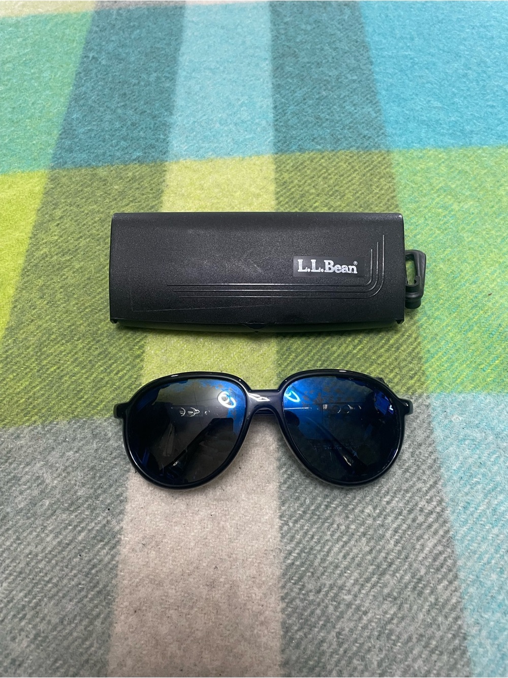 Vintage L.L Bean Glacier Leather Polarized Mountaineering Black Blue Sunglasses